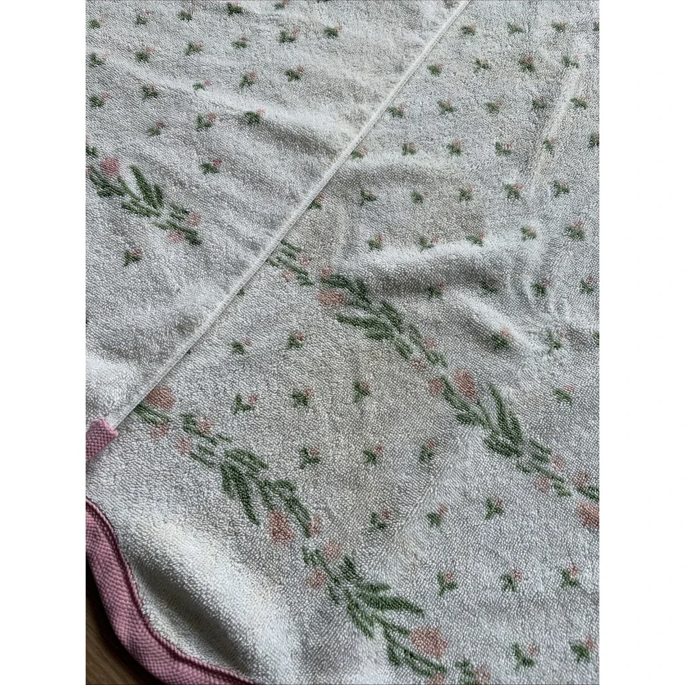 Vintage Burlington Bath Towel Set Of 3 Floral White Scallop MCM Made In USA Read